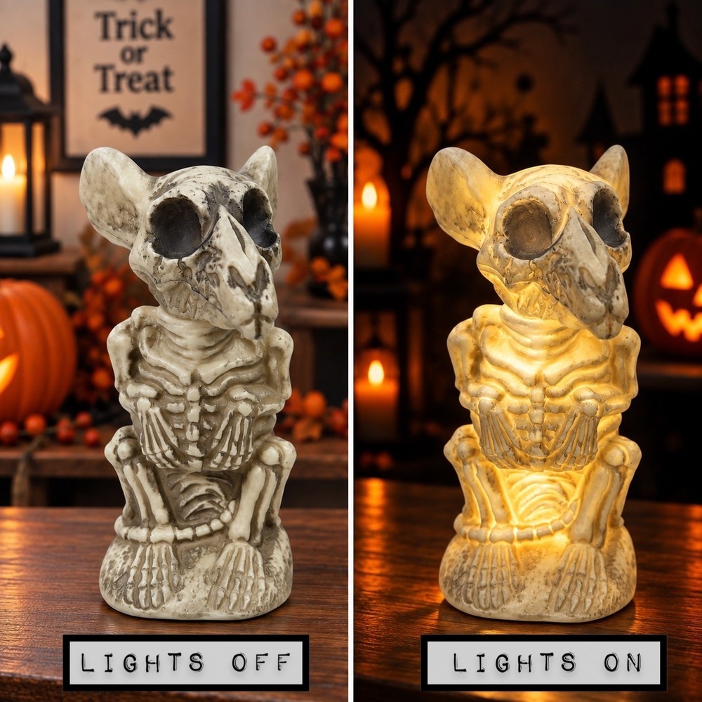 Halloween LED Light Up Skeleton Mouse Blow Mold Spooky Tabletop Decor 12.5 inch